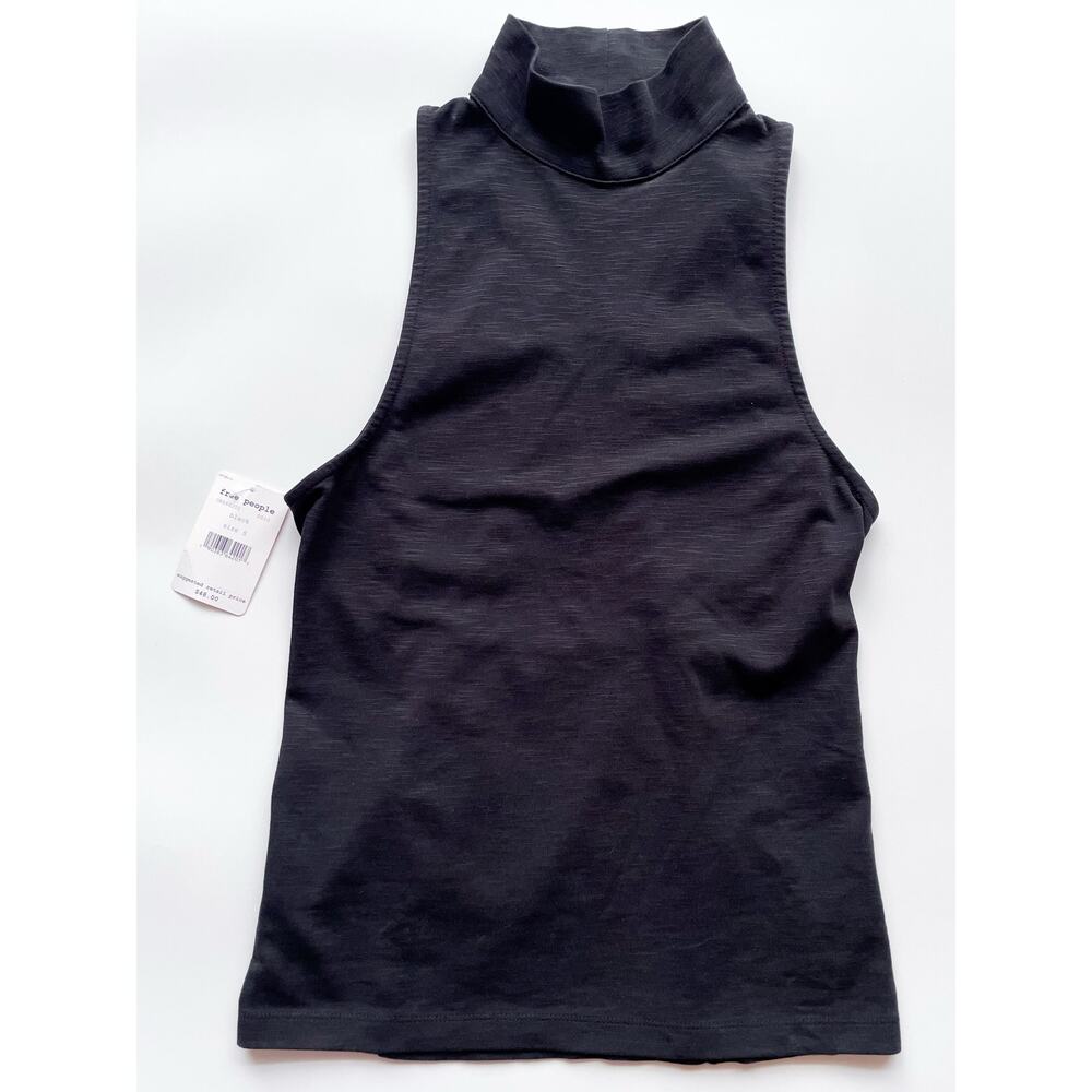 NWT Free People Black Cutout Sleeveless Turtleneck Tank Top Size Small